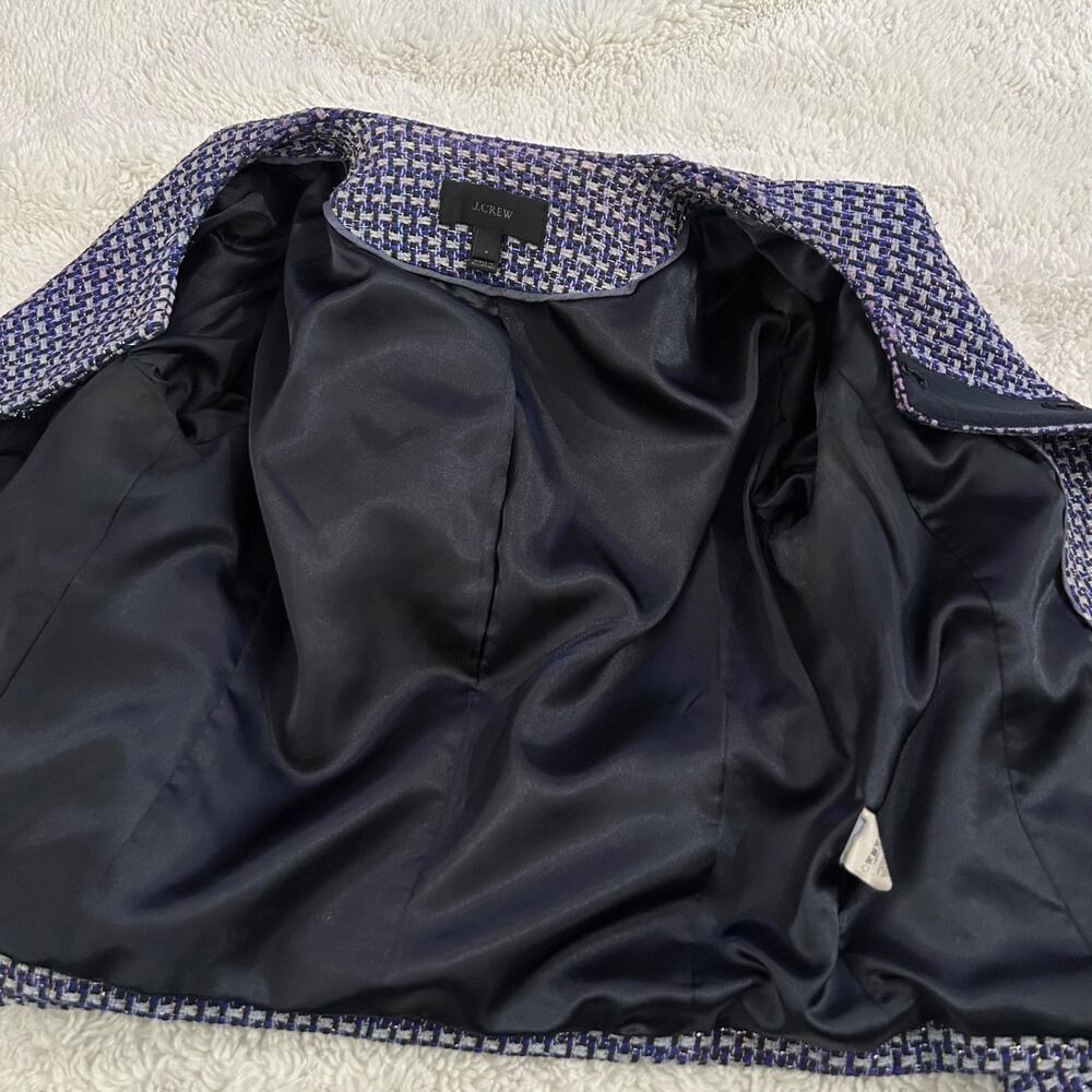 J Crew Womens Sz 6 Navy Silk Tweed Jacket Blazer Career Preppy Classic Teacher - Picture 5 of 9